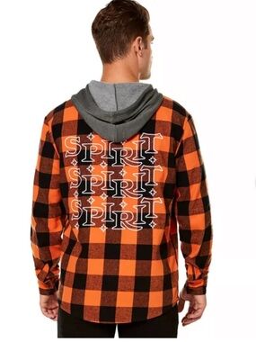 Orange and black Spirit Halloween flannel with hood NWOT medium embroidered